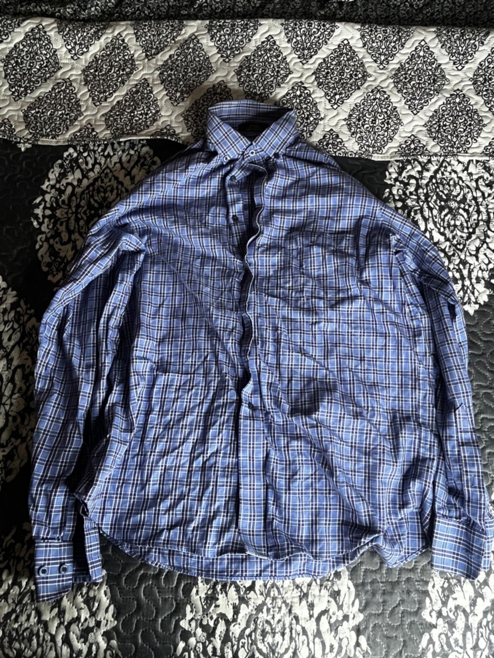Kirkland Signature Blue Plaid Long-Sleeve Button-Down Shirt